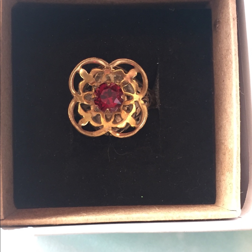 Vintage Red Ruby Rhinestone Ring - image 1